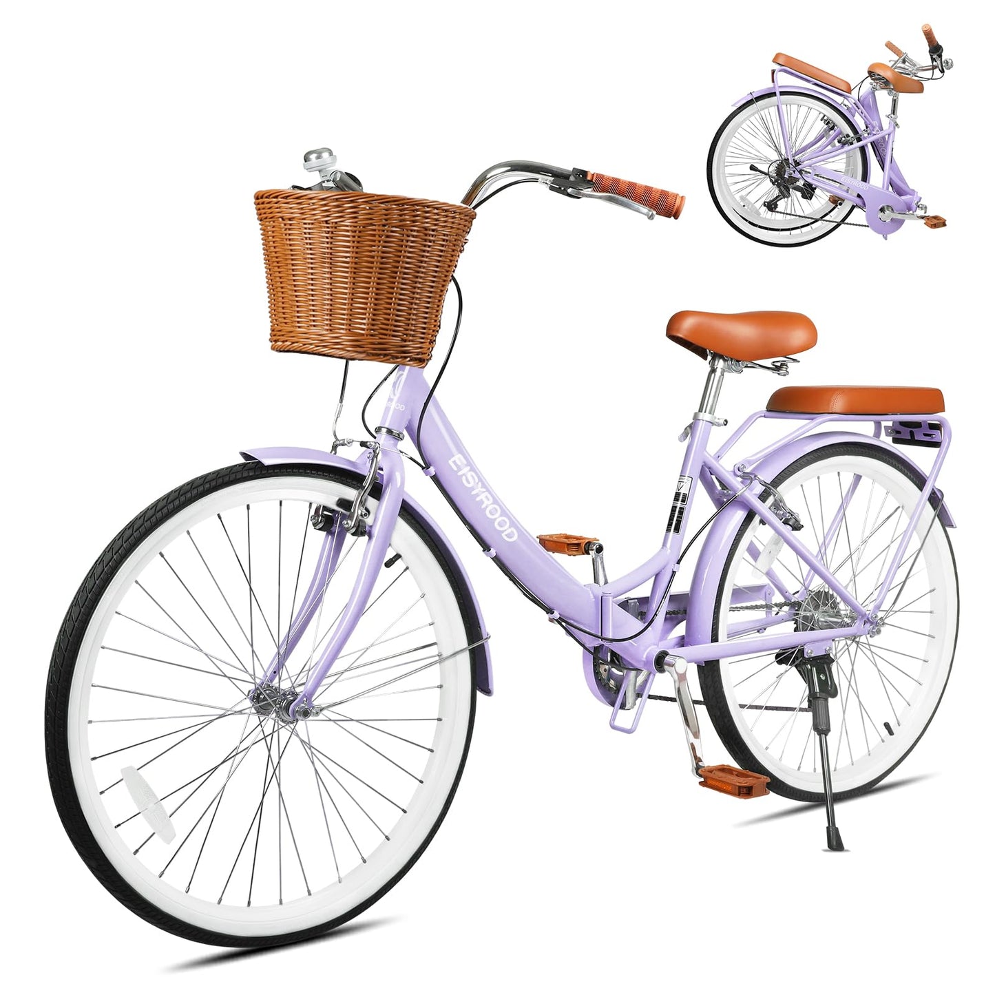 26 Inch 7-Speed Folding Cruiser Bike with Basket