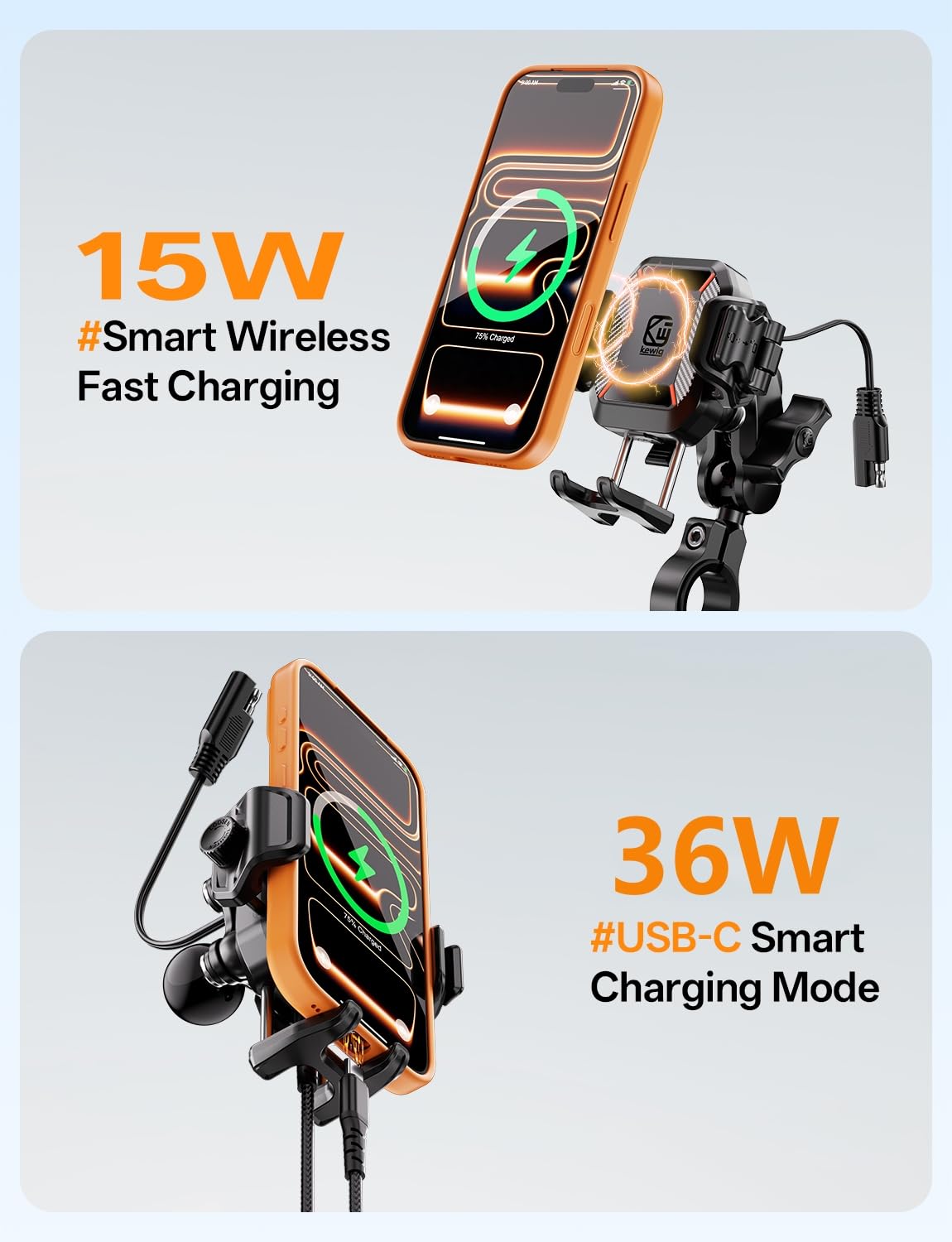 Wireless Charging Motorcycle Phone Mount