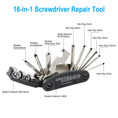 16-in-1 Bike Repair Kit with Mini Pump