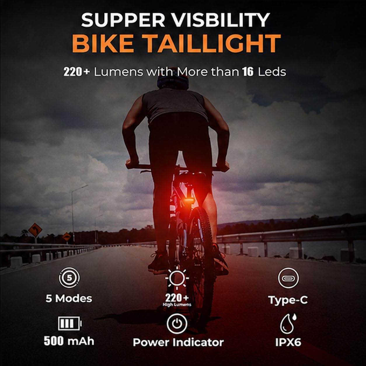 Rechargeable Bike Tail Light with 5 Modes