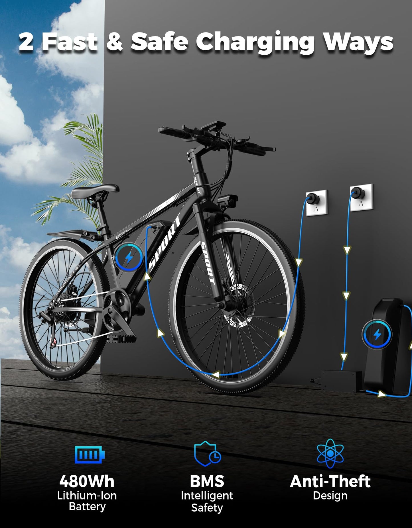 1500W Peak Electric Mountain Bike 48V Battery