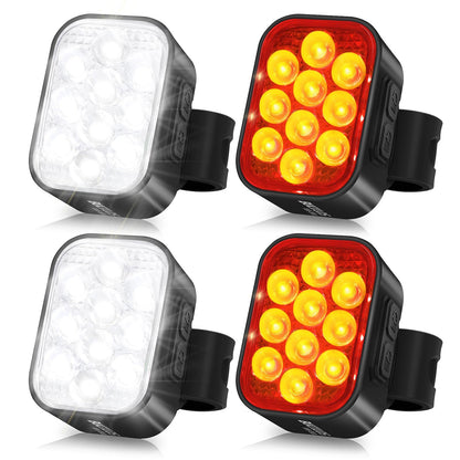 USB Rechargeable Bike Light Set with Front and Rear