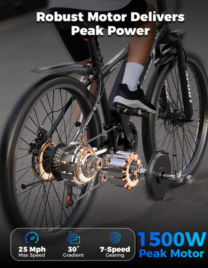 1500W Peak Electric Mountain Bike 48V Battery