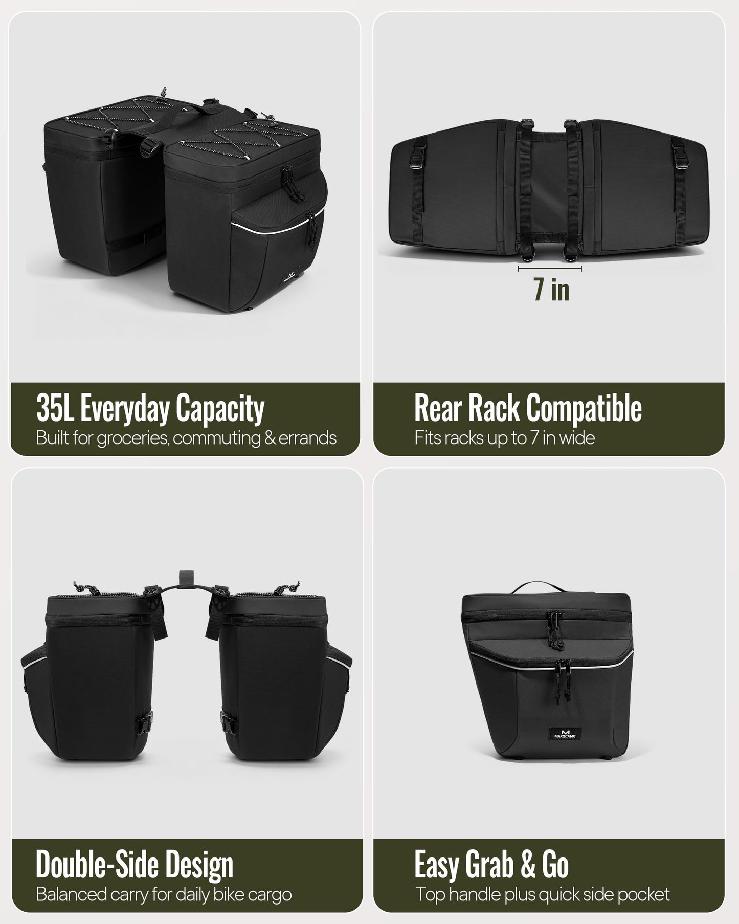 35L Waterproof Bike Pannier Bag with Rain Cover