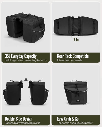 35L Waterproof Bike Pannier Bag with Rain Cover