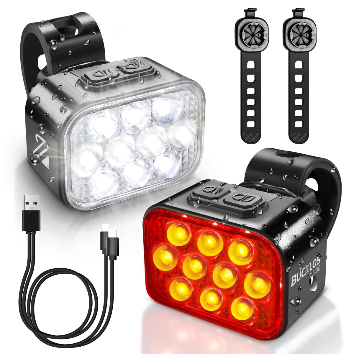 USB Rechargeable Bike Light Set with Front and Rear