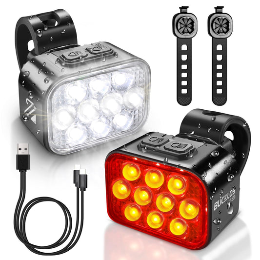 USB Rechargeable Bike Light Set with Front and Rear