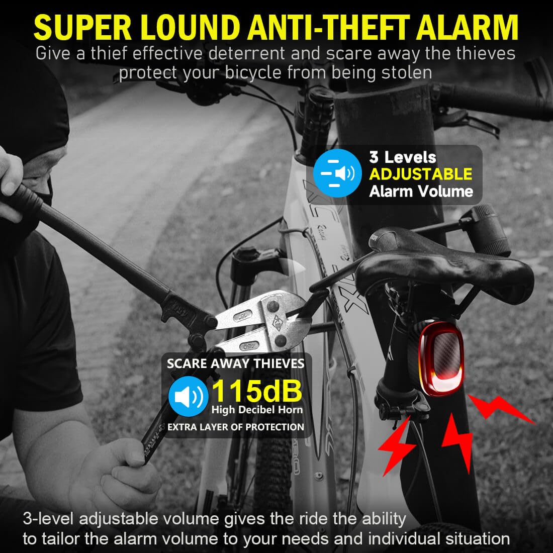 Smart Bike Tail Light with Alarm Horn