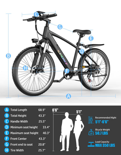 1500W Peak Electric Mountain Bike 26 Inch