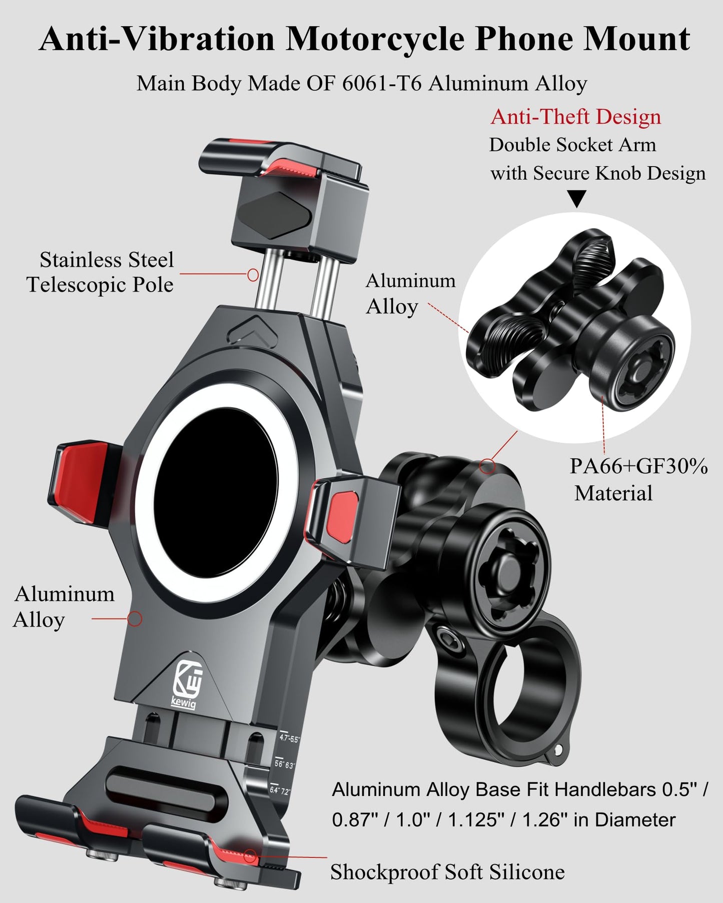 Anti-Theft Motorcycle Phone Mount with Vibration Dampener