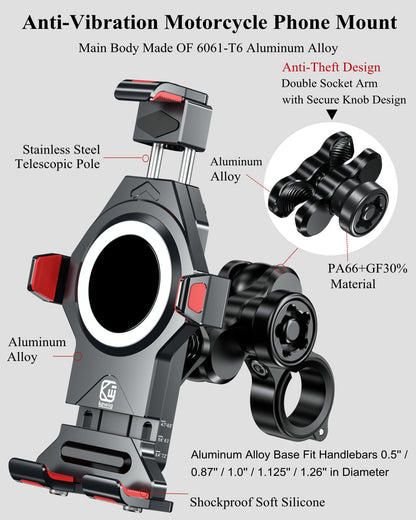 Anti-Theft Motorcycle Phone Mount with Vibration Dampener