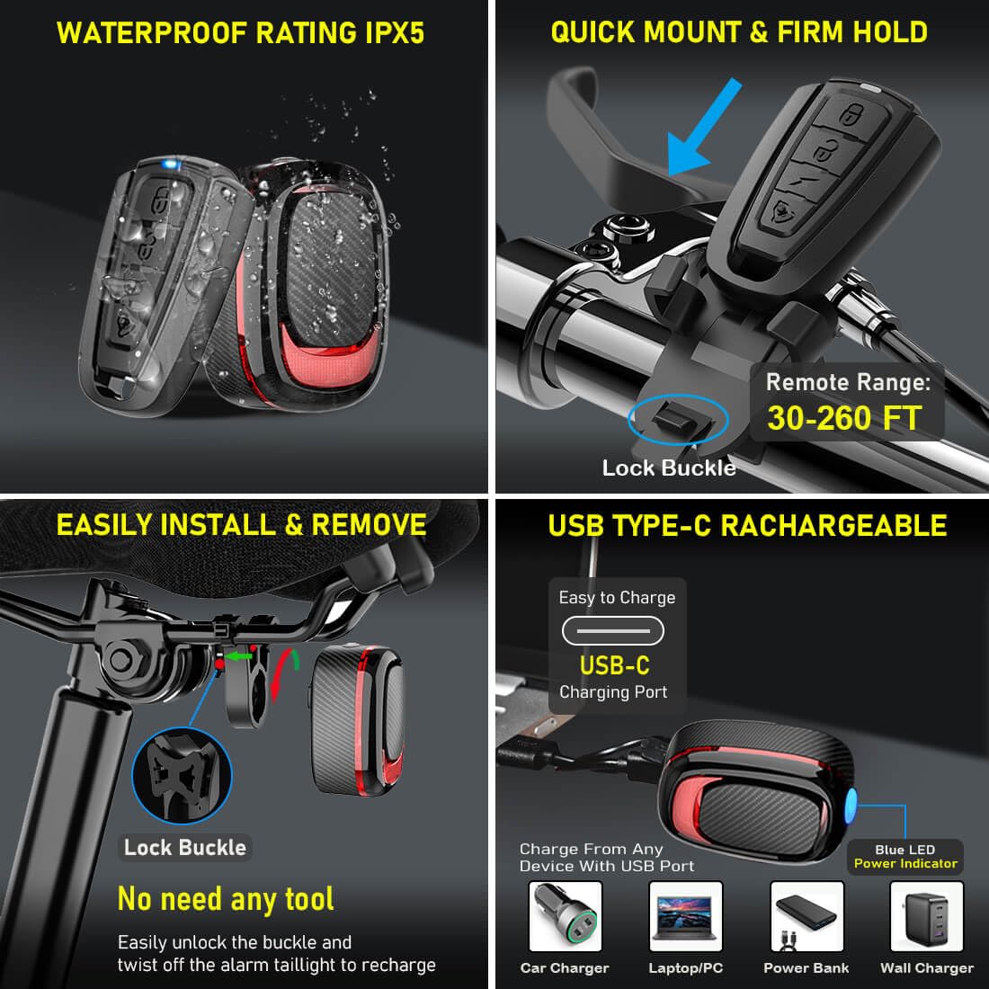 Smart Bike Tail Light with Alarm Horn