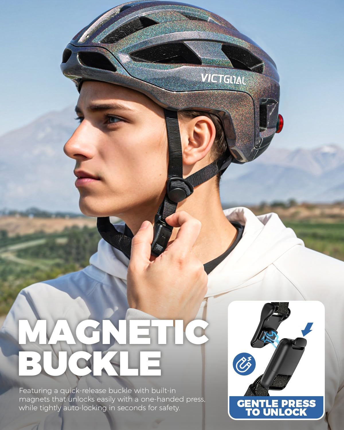 Road Bike Helmet with Magnetic Rear Light