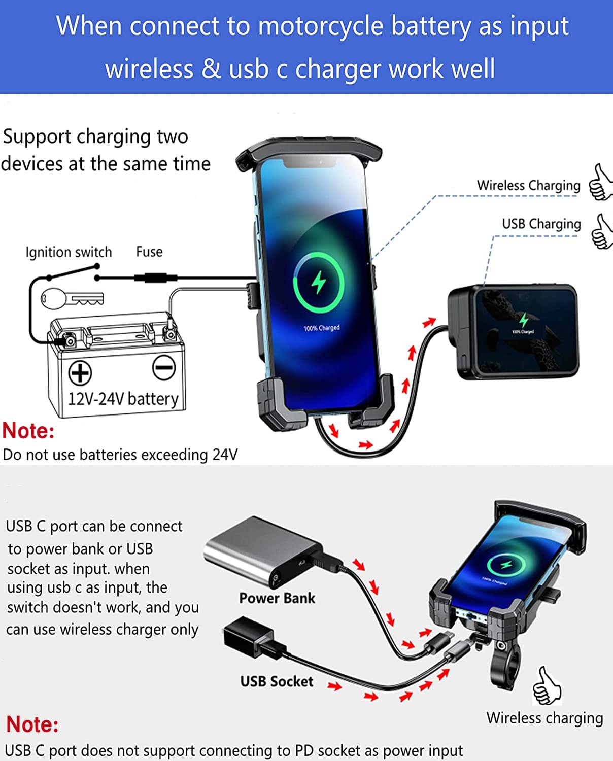 Wireless Charging Motorcycle Phone Mount