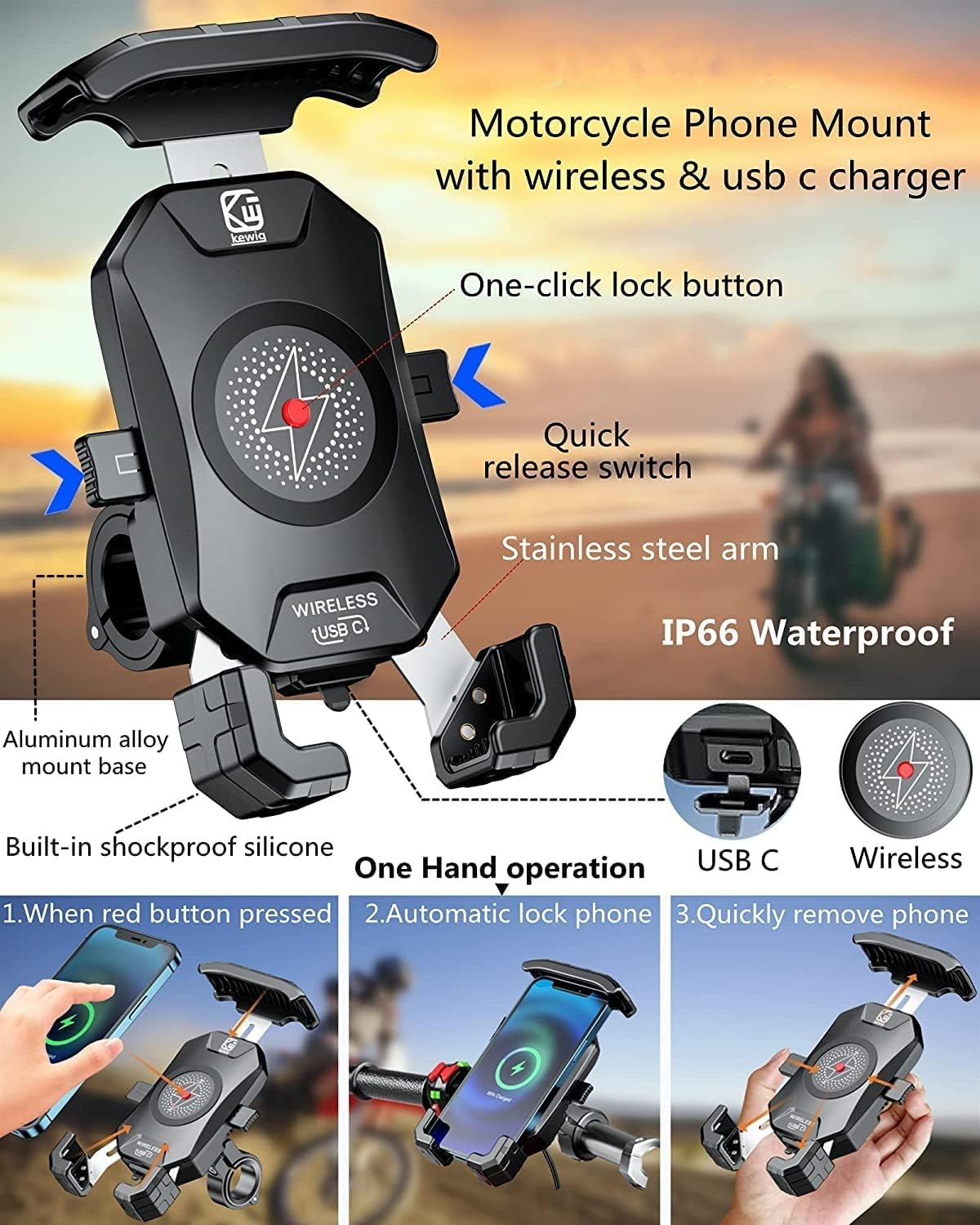 Wireless Charging Motorcycle Phone Mount