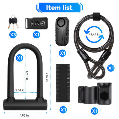 113dB Alarm Bike U Lock Anti Theft