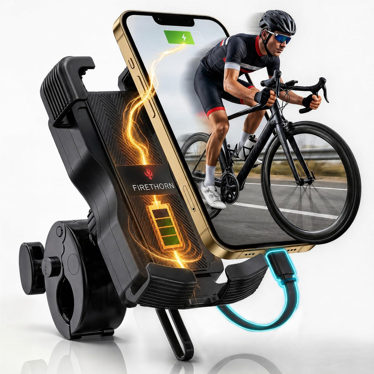 Rechargeable Motorcycle Phone Mount with Battery