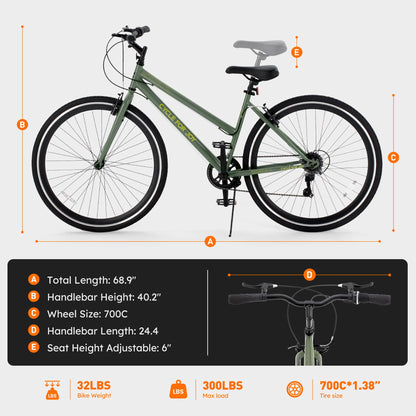 7-Speed 700C Hybrid Bike for Adults