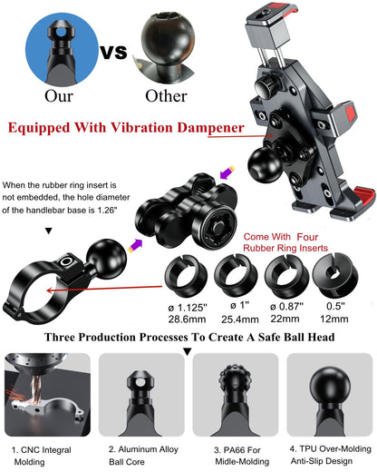 Anti-Theft Motorcycle Phone Mount with Vibration Dampener