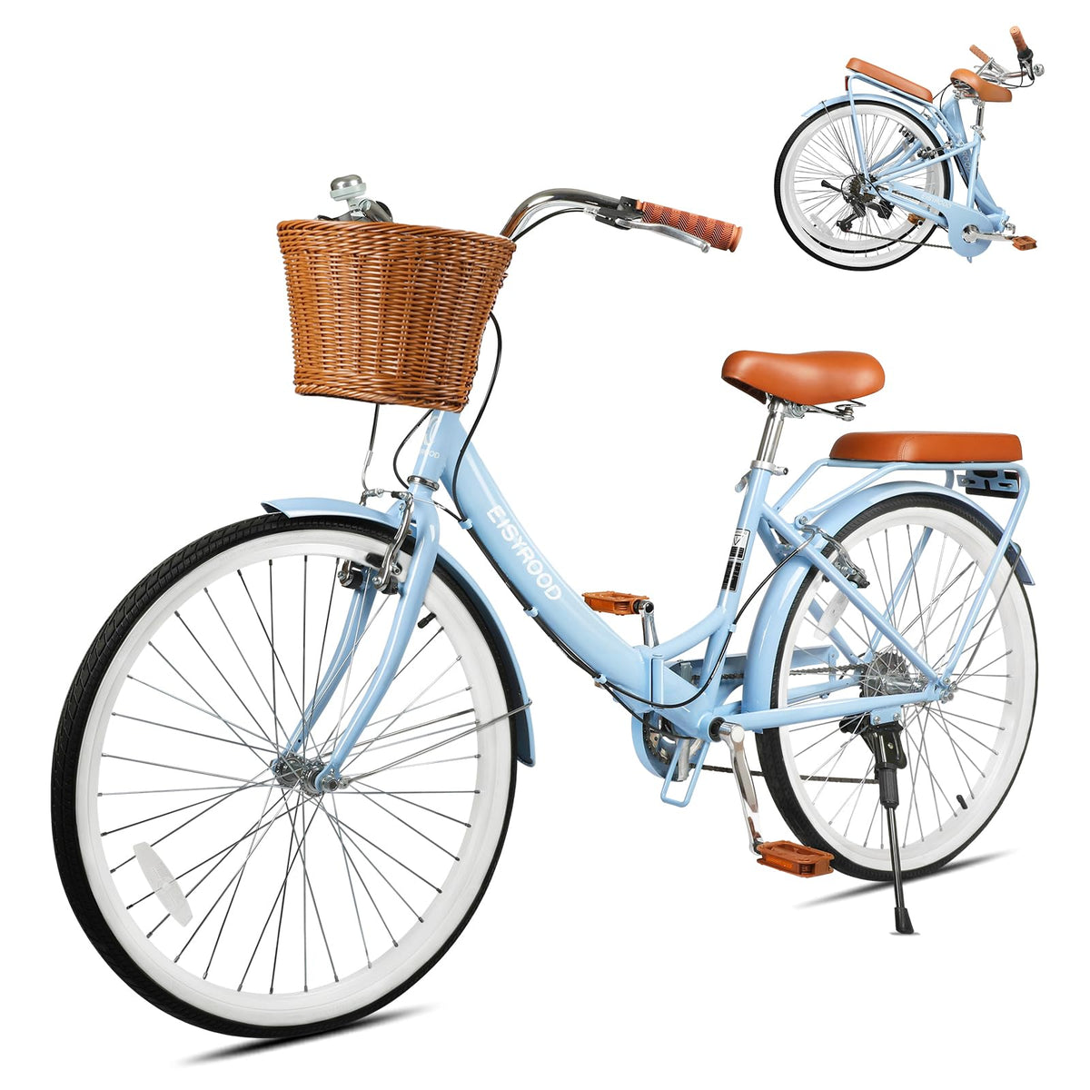 26 Inch 7-Speed Folding Cruiser Bike with Basket