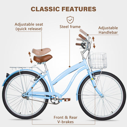 26 Inch Beach Cruiser Bike with Rear Rack