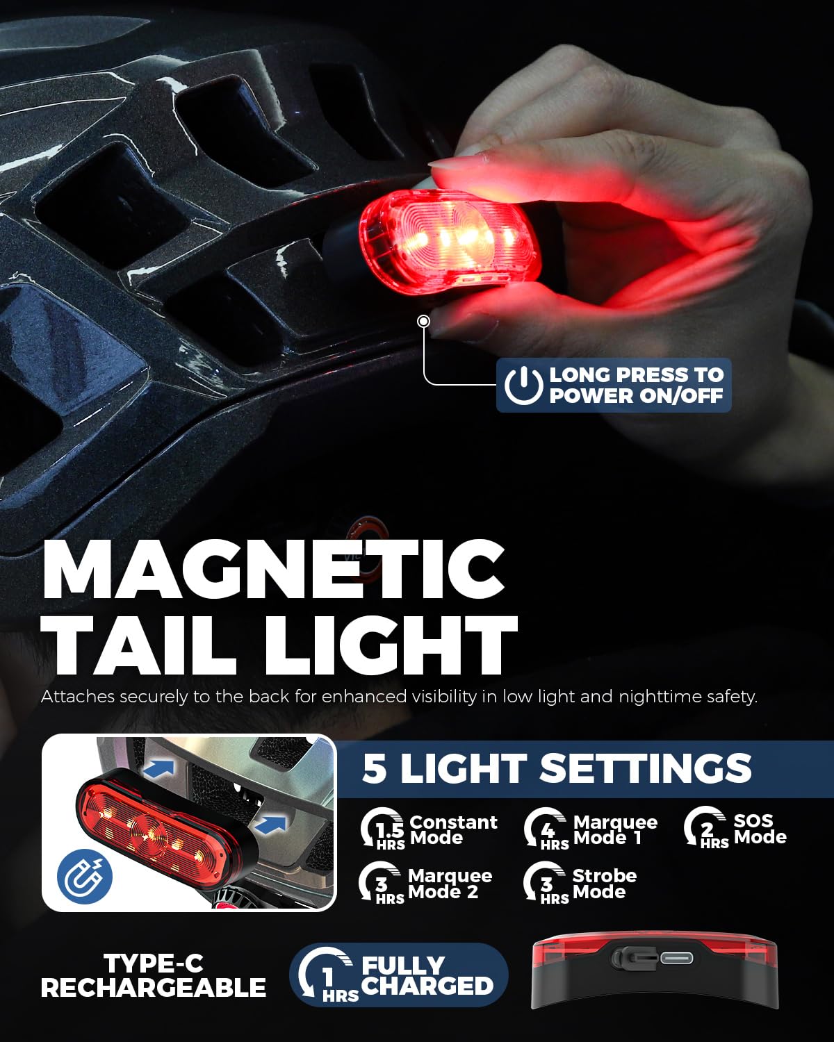 Road Bike Helmet with Magnetic Rear Light