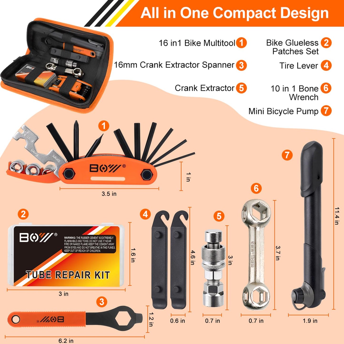 Portable Bike Repair Tool Kit with Pump