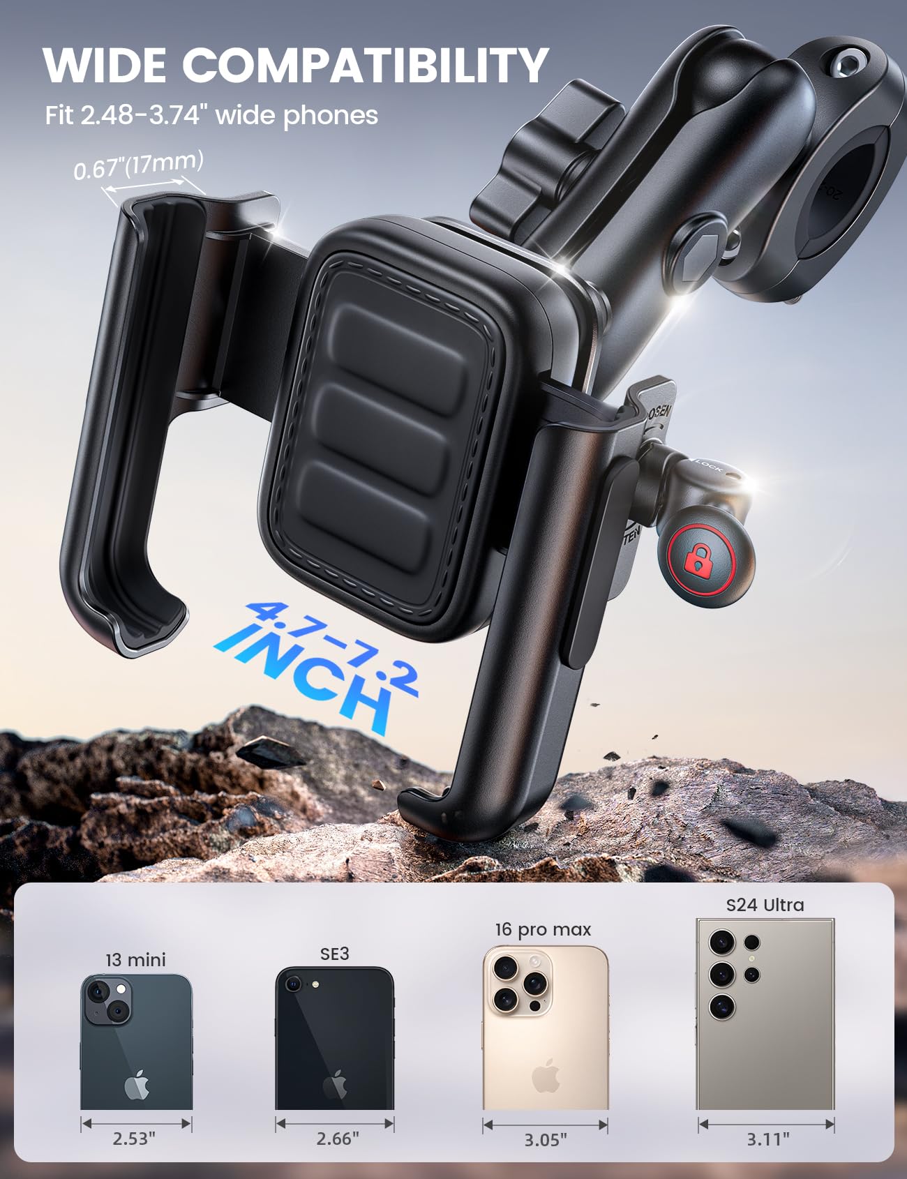 Metal Motorcycle Phone Mount Holder Anti Shake