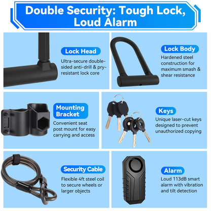 113dB Alarm Bike U Lock Anti Theft