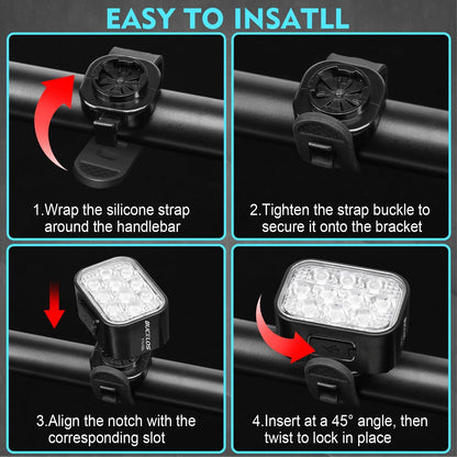 USB Rechargeable Bike Light Set with Front and Rear
