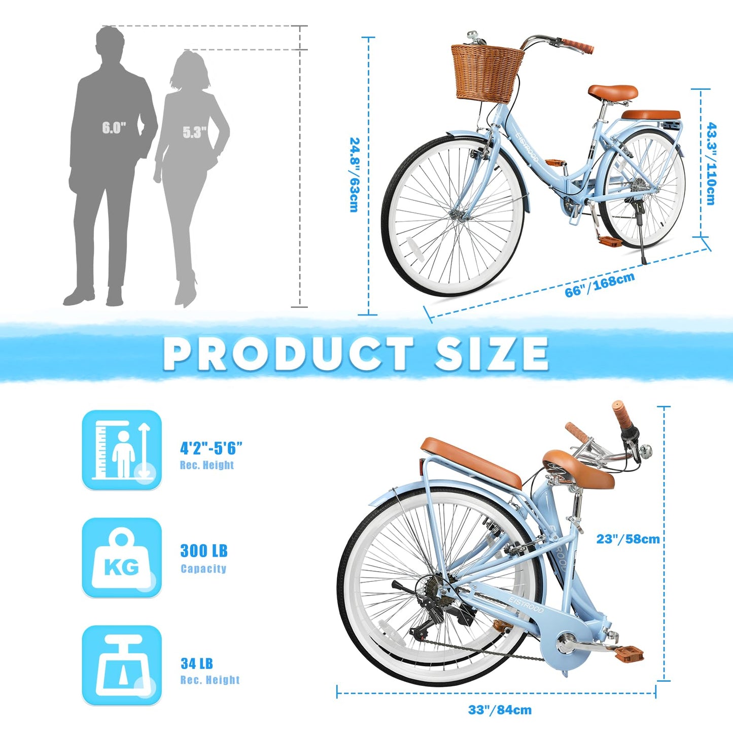 26 Inch 7-Speed Folding Cruiser Bike with Basket