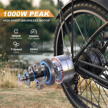 1000W Peak Electric Cruiser Bike with 48V Battery
