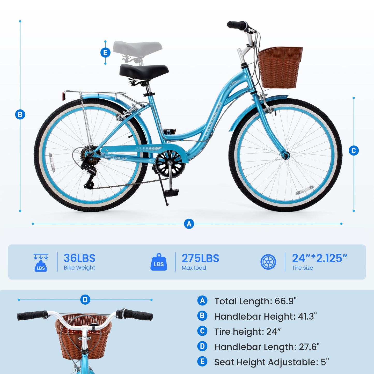 Step-Through Beach Cruiser Bike for Women