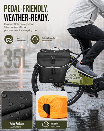 35L Waterproof Bike Pannier Bag with Rain Cover
