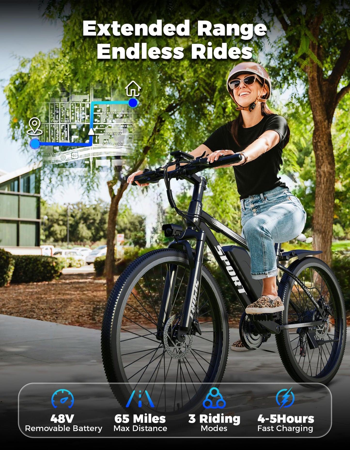 1500W Peak Electric Mountain Bike 48V Battery