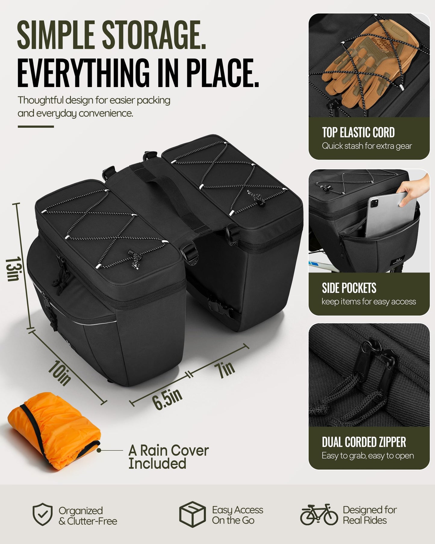 35L Waterproof Bike Pannier Bag with Rain Cover