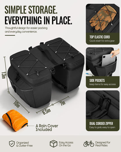 35L Waterproof Bike Pannier Bag with Rain Cover