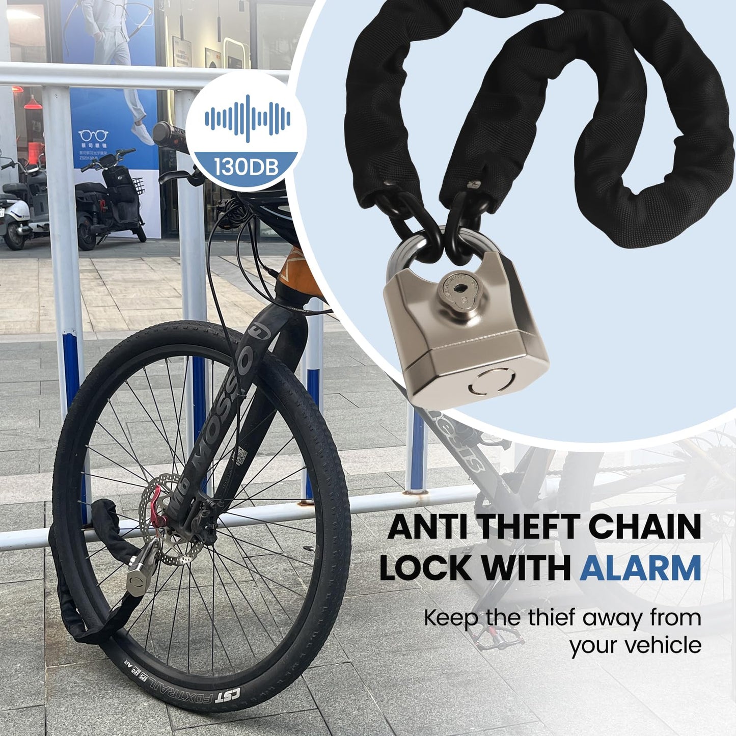 130dB Alarm Bike Chain Lock Anti Theft