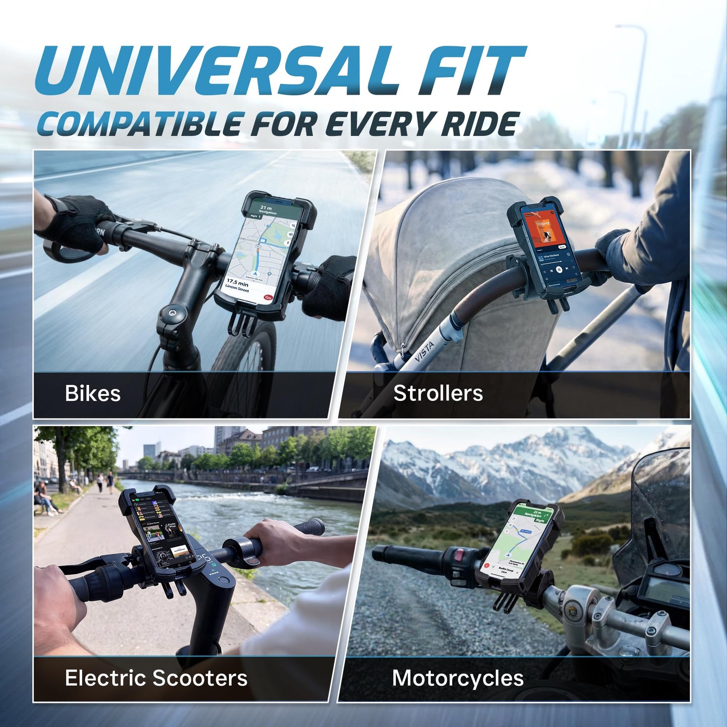 Rechargeable Motorcycle Phone Mount with Battery