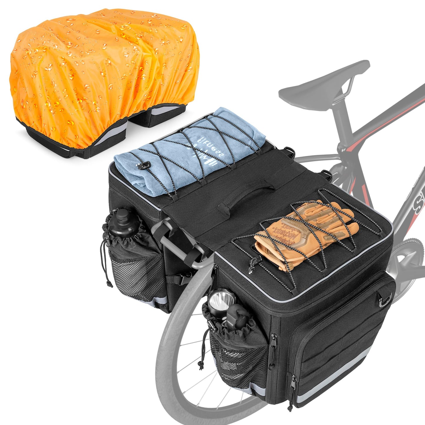 35L Waterproof Bike Pannier Bag with Rain Cover