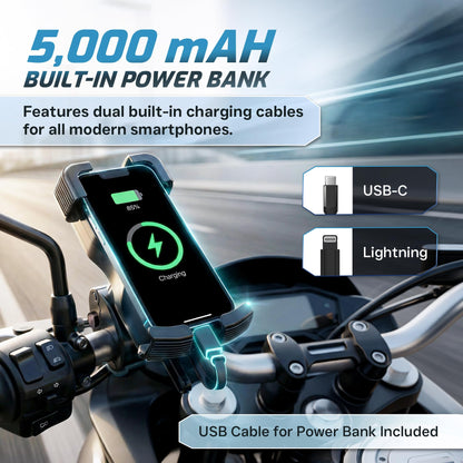 Rechargeable Motorcycle Phone Mount with Battery