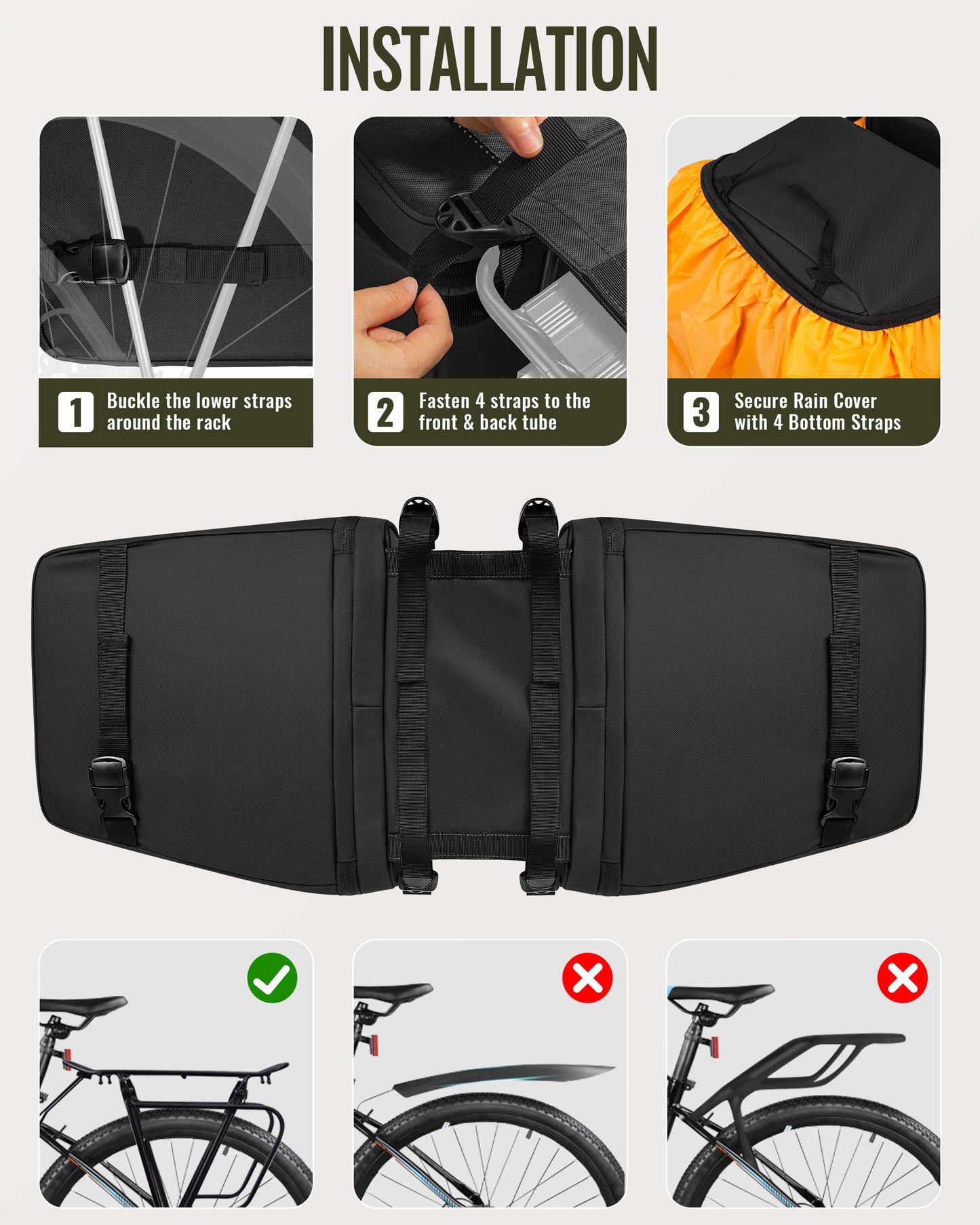 35L Waterproof Bike Pannier Bag with Rain Cover